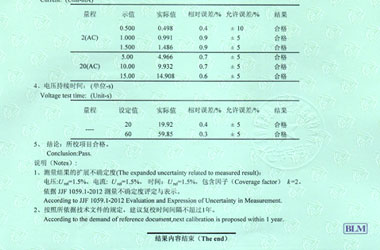 電磁儀器計量證書報告結果頁圖片